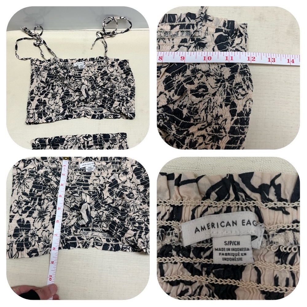 American Eagle black/white floral smocked crop top & skirt set - Picture 6 of 14